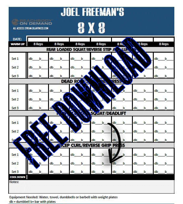 Joel Freeman's 8X8 workout worksheet download pdf